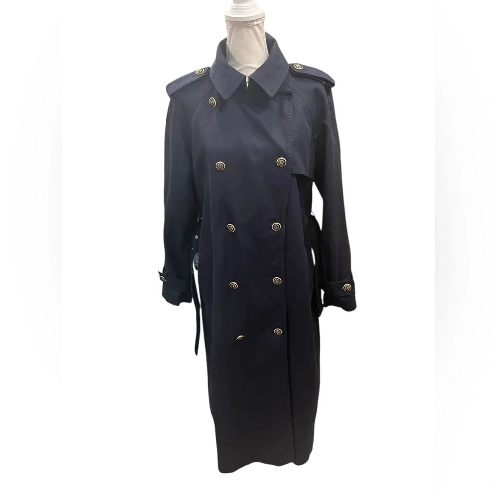 Ann Taylor Navy Double-Breasted Belted Trench Coat – Women’s Medium - Picture 5 of 15